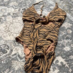 Women's Zebra Print Swimsuit - Brown and Black